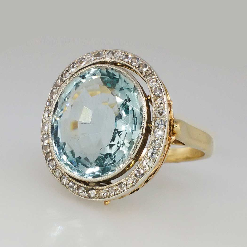 Vintage Blue Crystal Ball Gold Ring