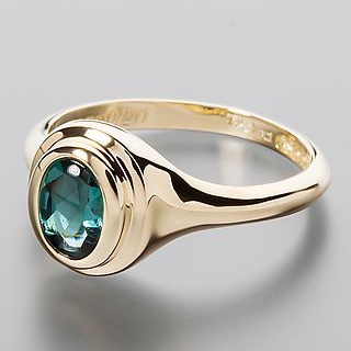 Vintage Inlaid Blue Crystal Gold Ring