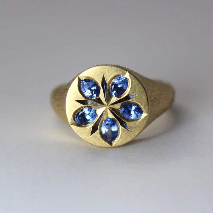 Vintage Blue Star Golden Seal Ring