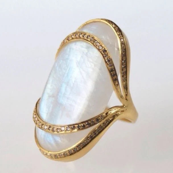 Vintage White Opal Golden Ring