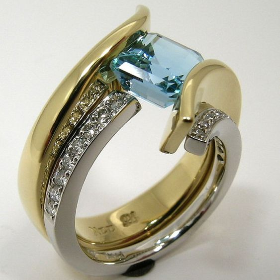 Vintage Irregular Blue Crystal Gold & Silver Ring