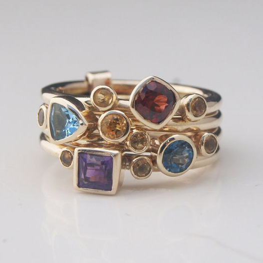 Vintage Colorful Stones Layered Gold Ring