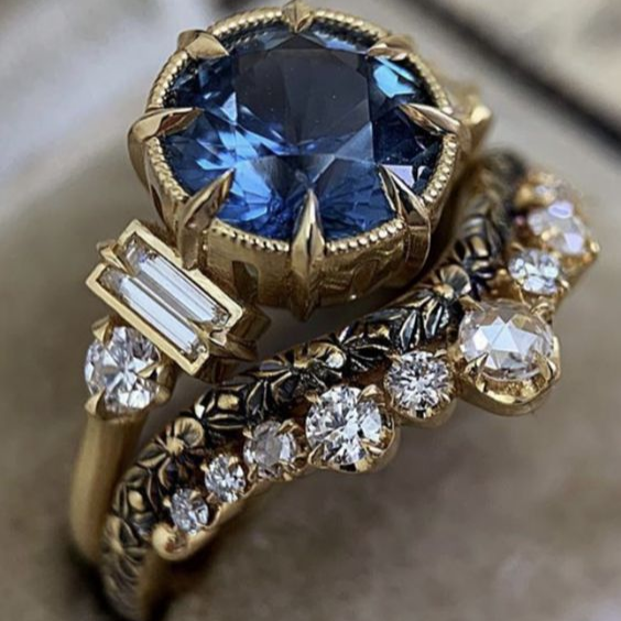 Vintage Blue Rounded Glass Elegant Ring