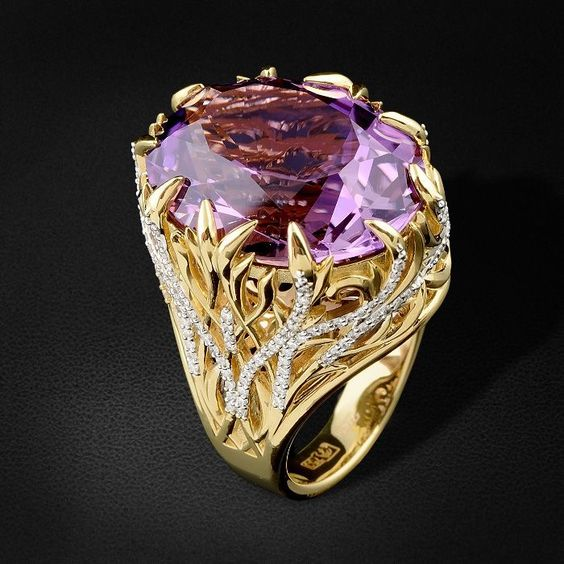 Vintage Purple Glass Gold Ring