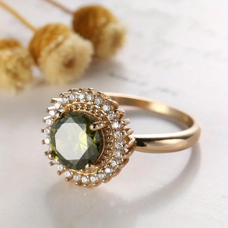 Vintage Green Rounded Bright Gold Ring