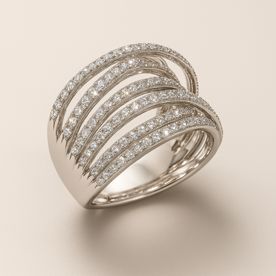 Vintage Layered Zirconia Silver Ring