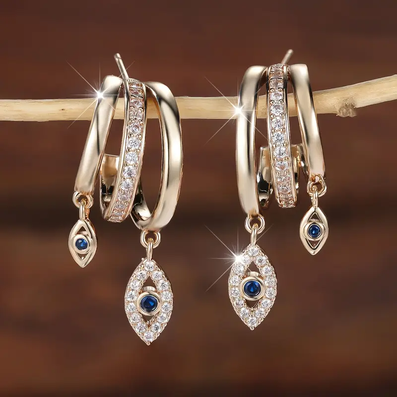 Vintage Dangling Nazar Gold Earrings
