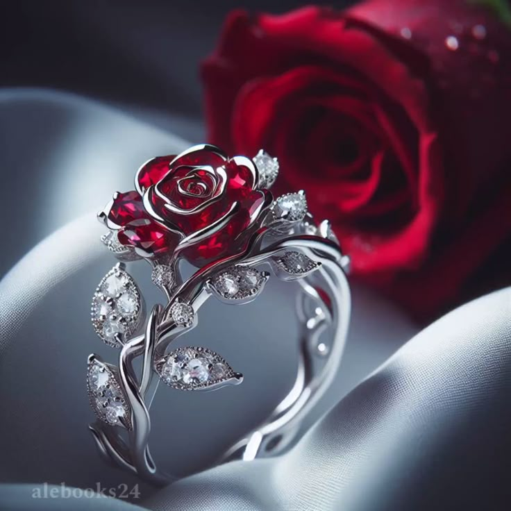 Red Blossom Silver Ring