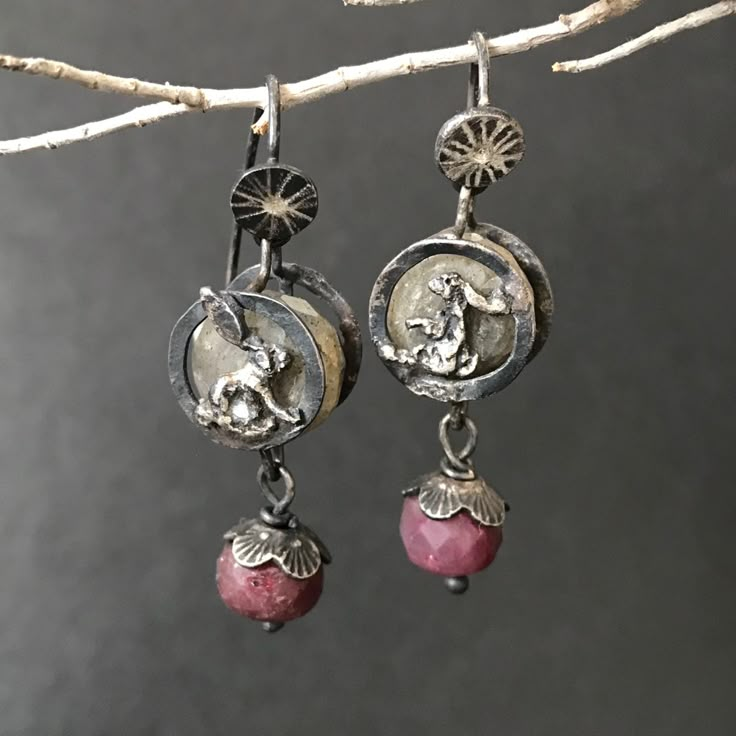 Pink Dangling Stone Silver Earrings