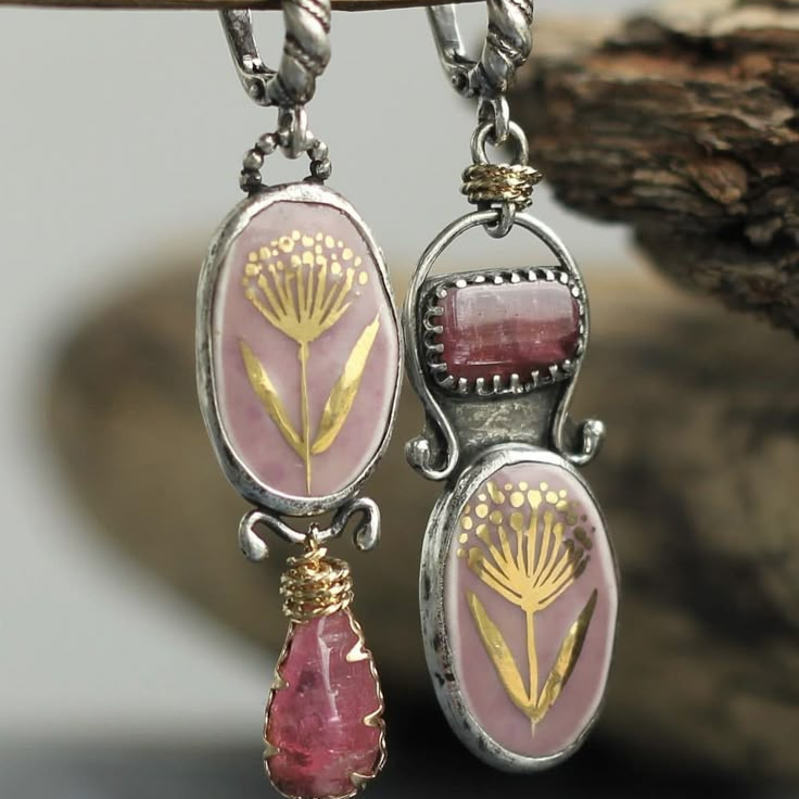 Pink Enamel Stone Earrings