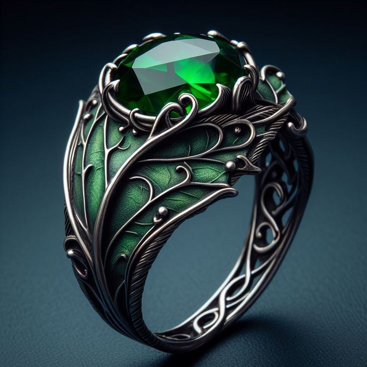 Exotic Green Crystal Forest Ring