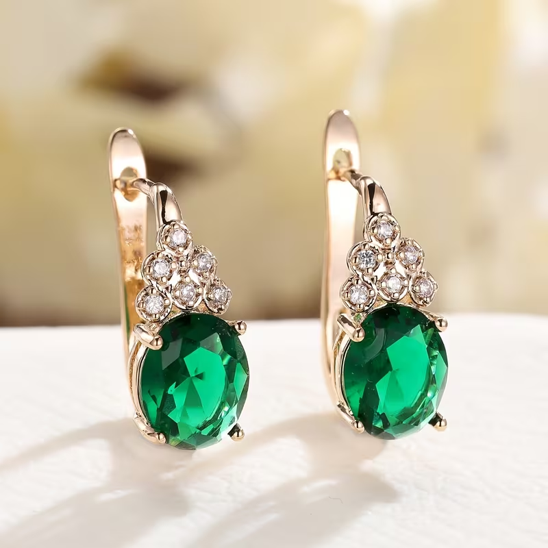 Elegant Green Stud Crystal Earrings