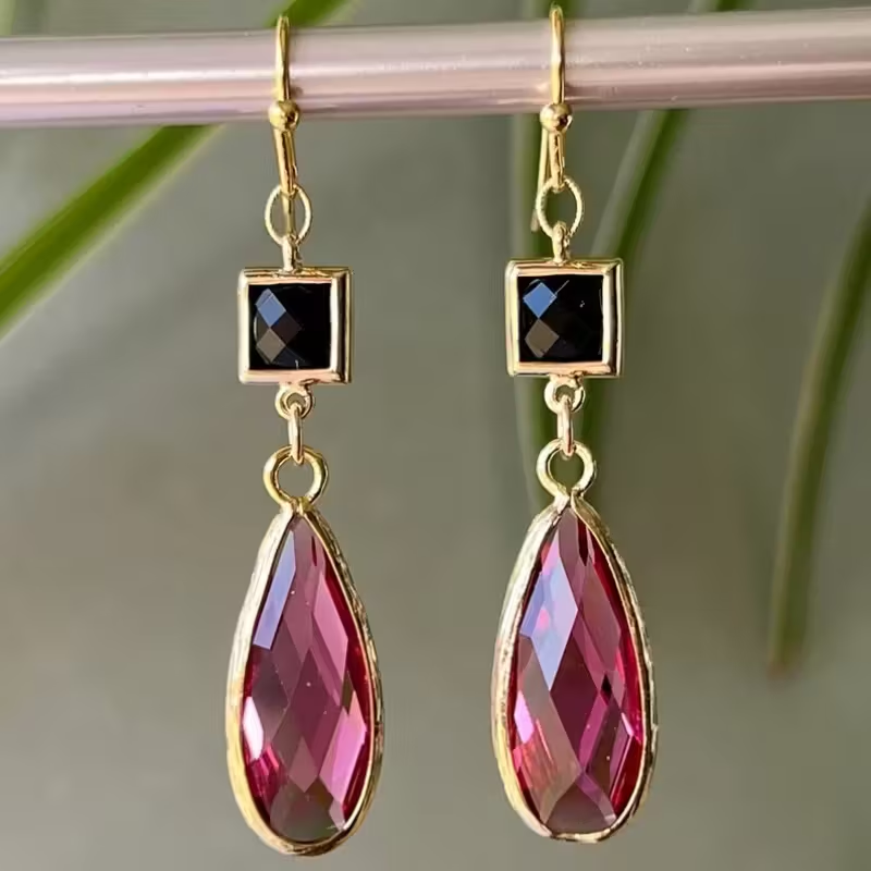 Red & Black Dangle Crystal Earrings