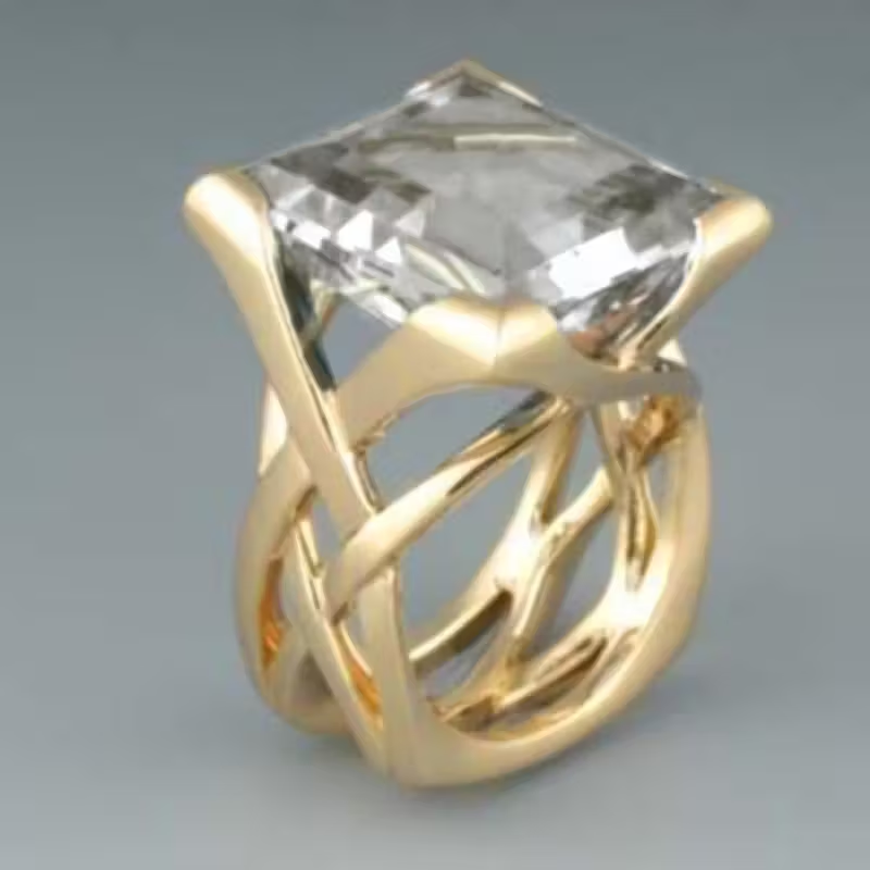 Grey Crystal Square Gold Ring