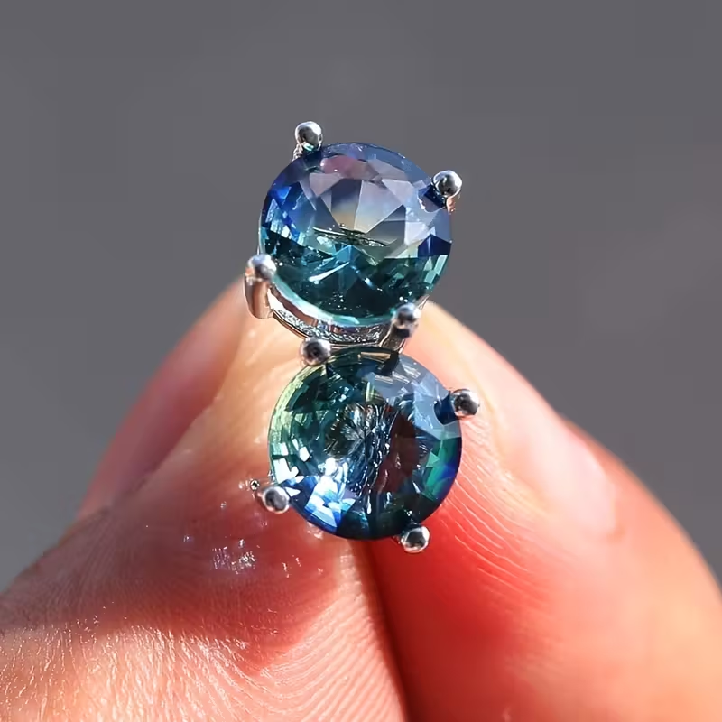 Blue Rounded Zirconia Stud Earrings