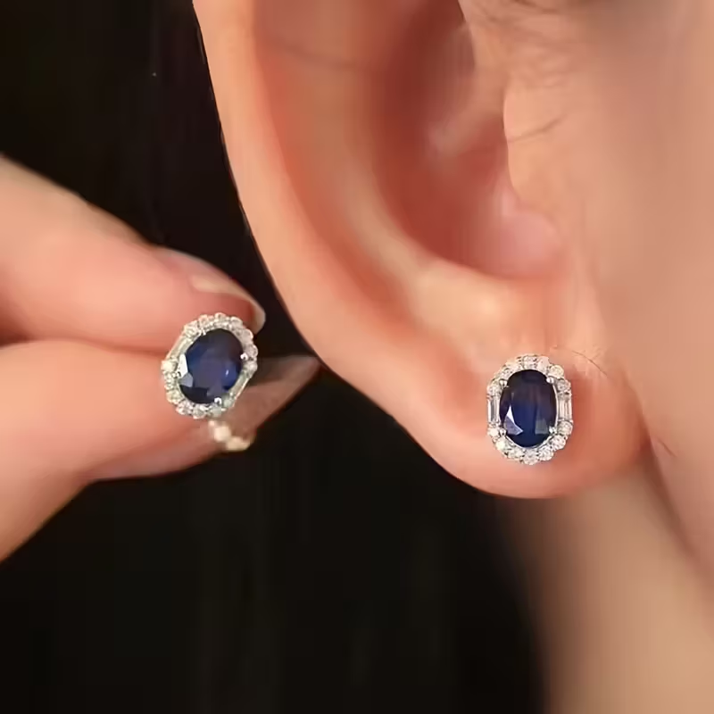 Blue Stud Crystal Earrings