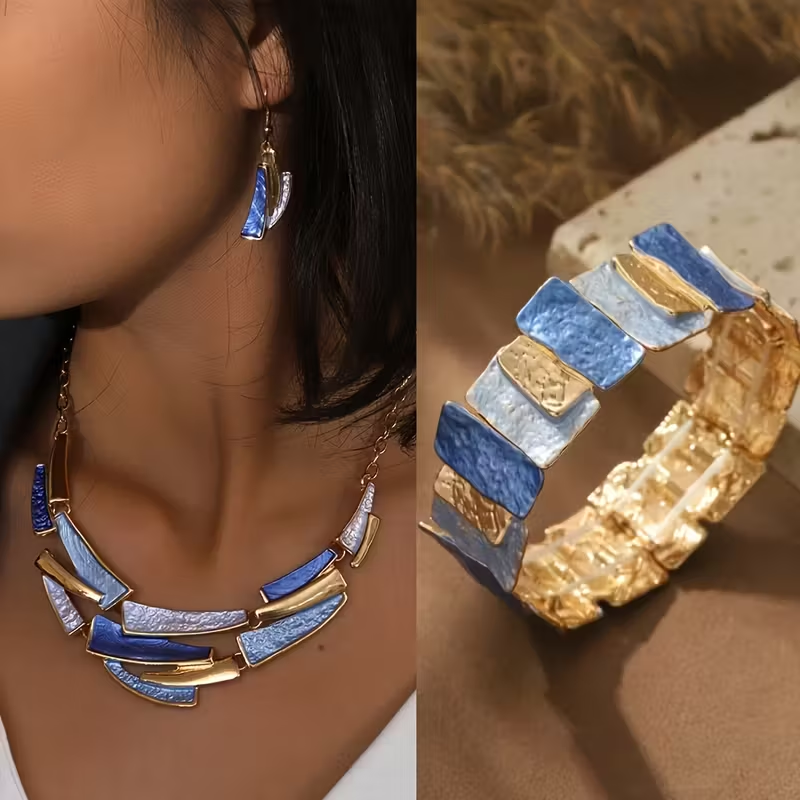 Blue Enamel Boho Set