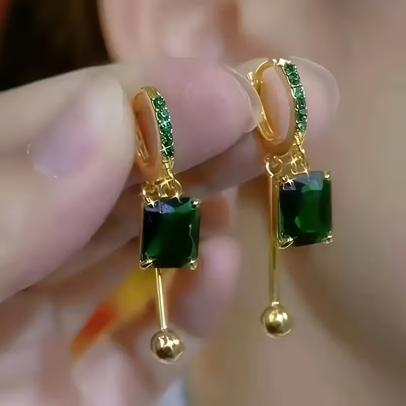 Green Dangle Cubic Crystal Earrings
