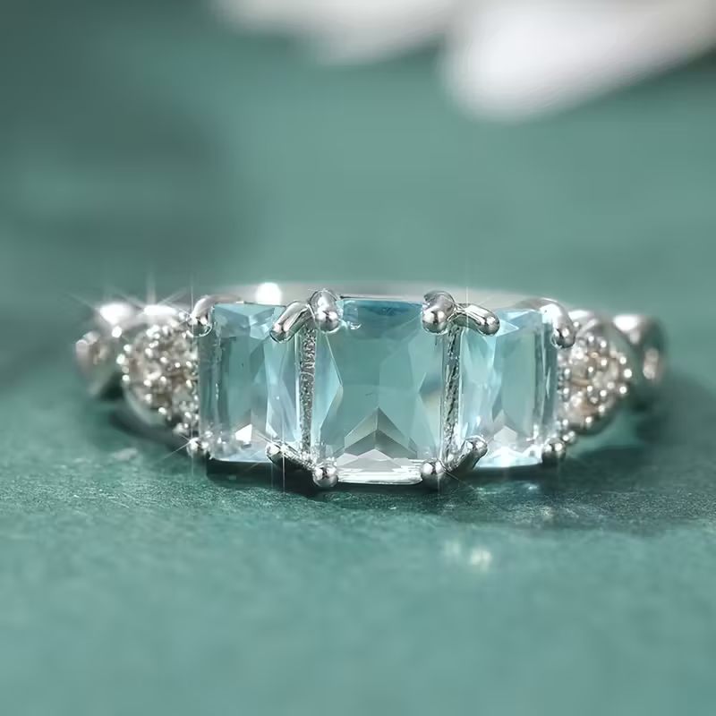 Boho Blue Glass Silver Ring