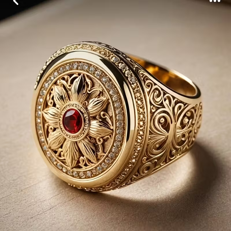 Exotic Gold Red Crystal Seal Ring