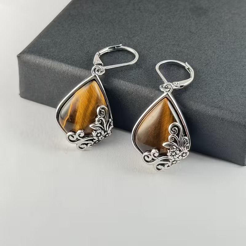 Tiger Eye Drop Ivy Earrings
