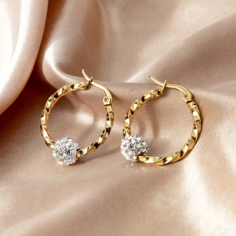 Gold & Pearl Hoop Braided Earrings