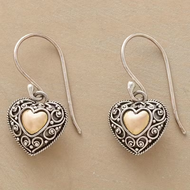 Gold & Silver Hollow Heart Earrings