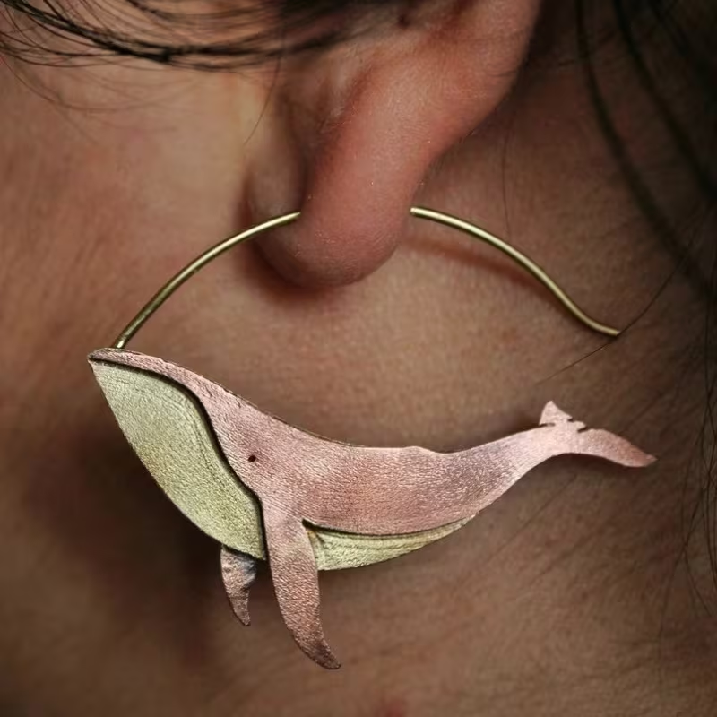 Vintage Whale Gold Earrings