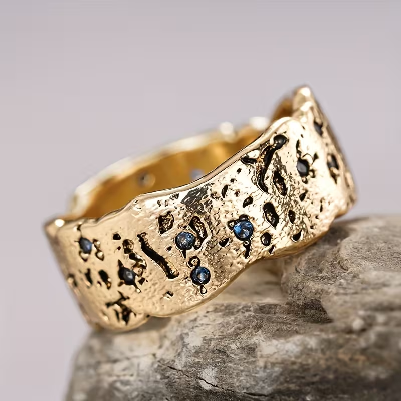 Blue Forged Golden Band Ring