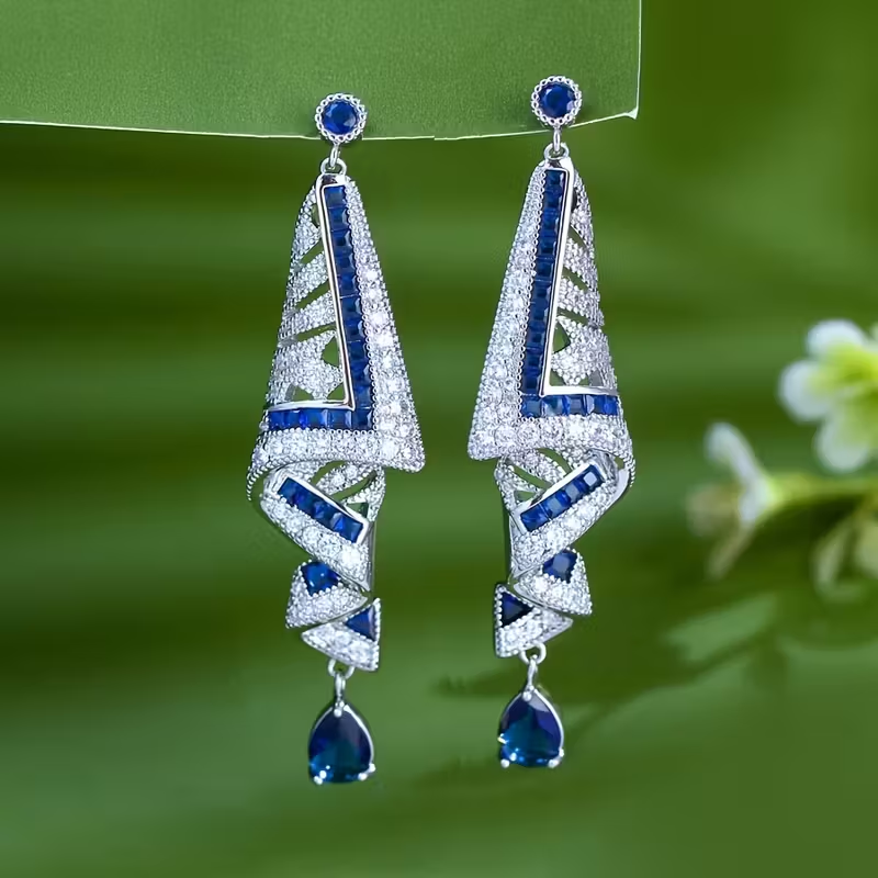 Elegant Sparkling Blue Earrings