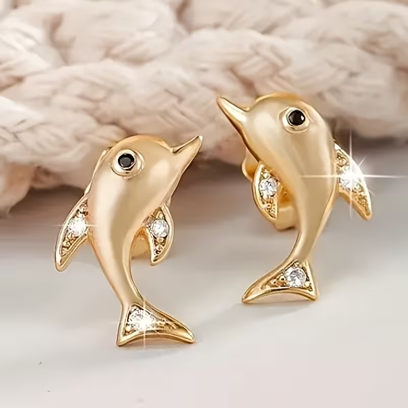 Golden Dolphin Stud Earrings