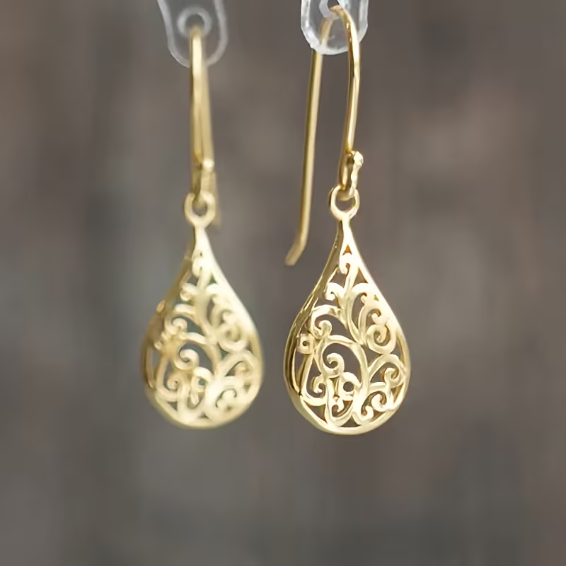 Boho Hollow Drop Gold Earrings