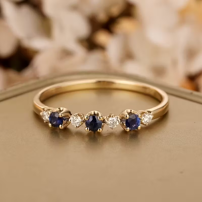 White & Blue Inlaid Zirconia Gold Ring