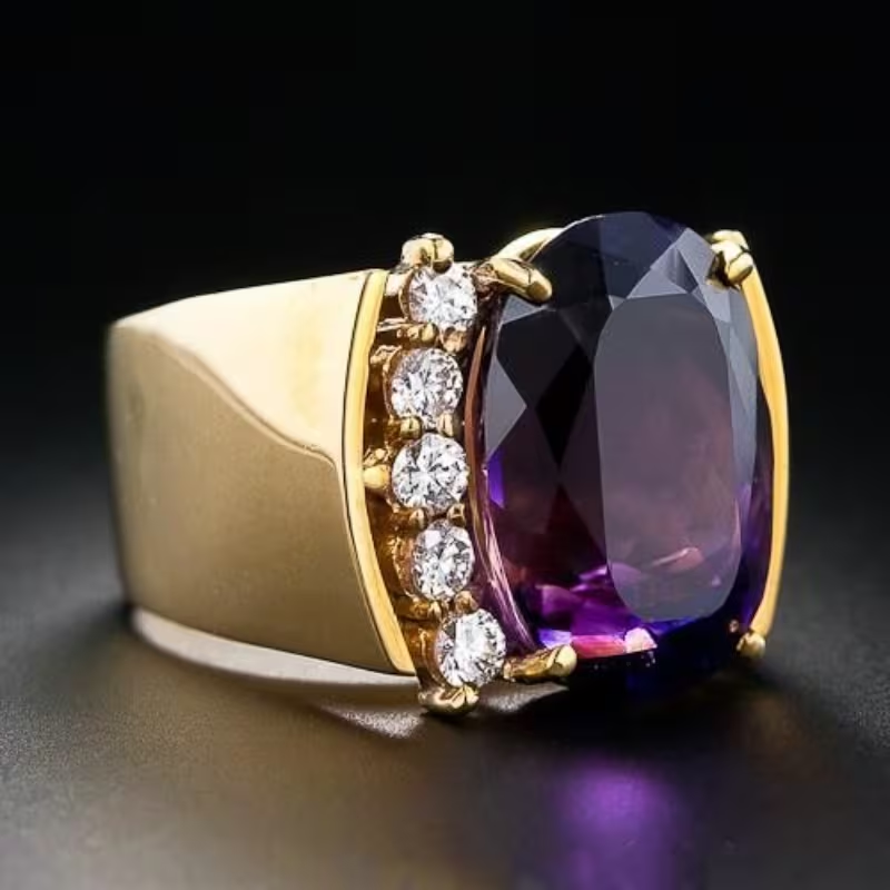 Purple Crystal Seal Gold Ring