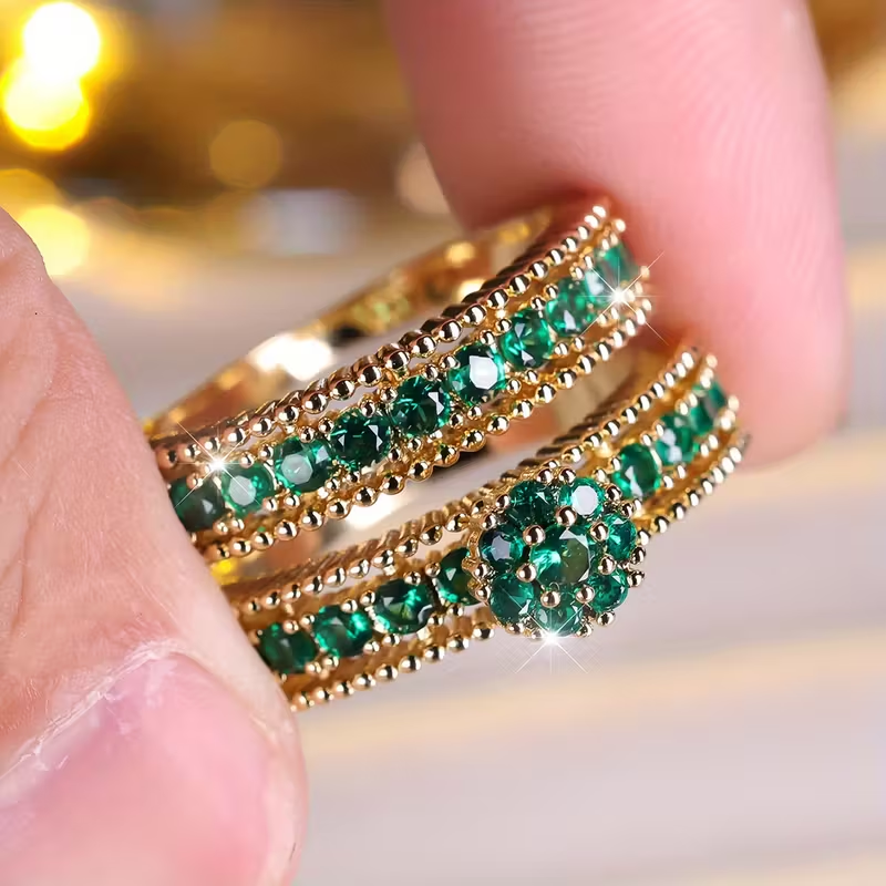 Emerald Gold Ring Set