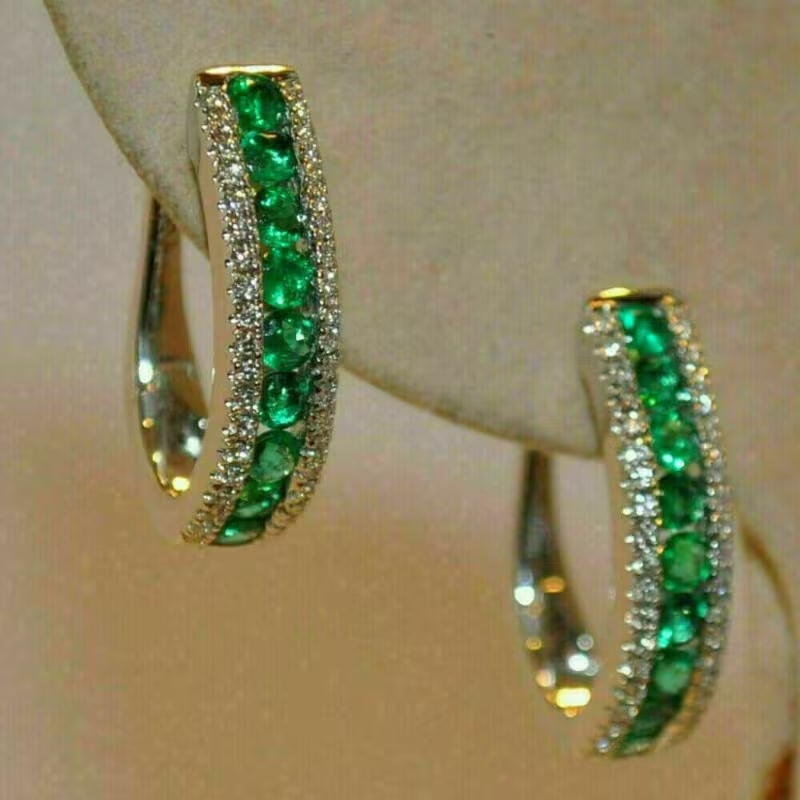 Elegant Green Crystal Hoop Earrings
