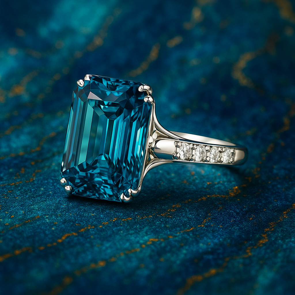 Vintage Blue Crystal Silvered Ring