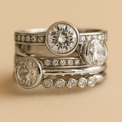 Vintage Silver & Crystal Layered Ring