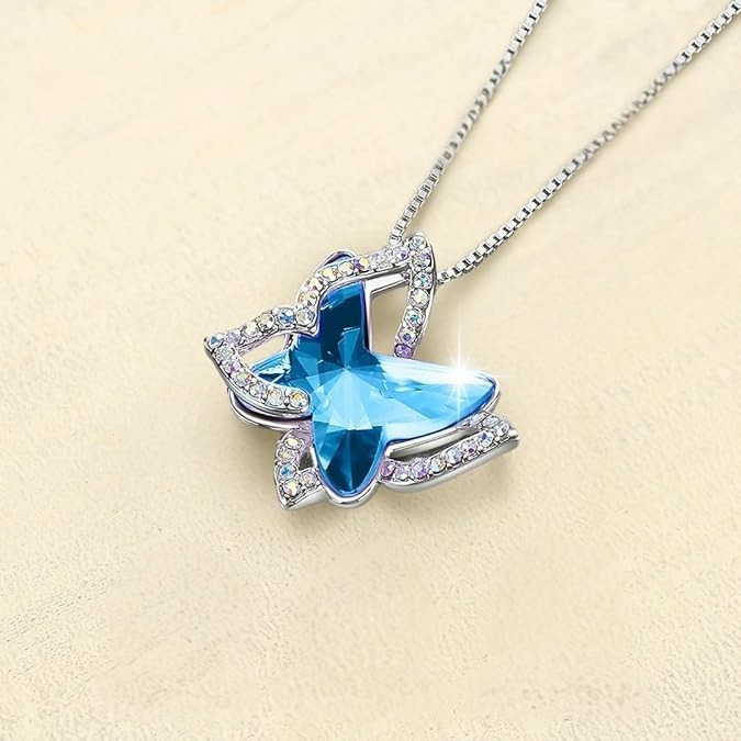 Sapphire Butterfly Necklace | White Gold