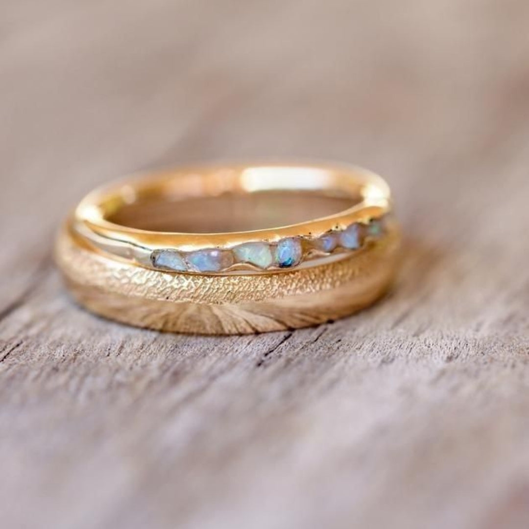 Gold Forged Blue Stone Ring Set