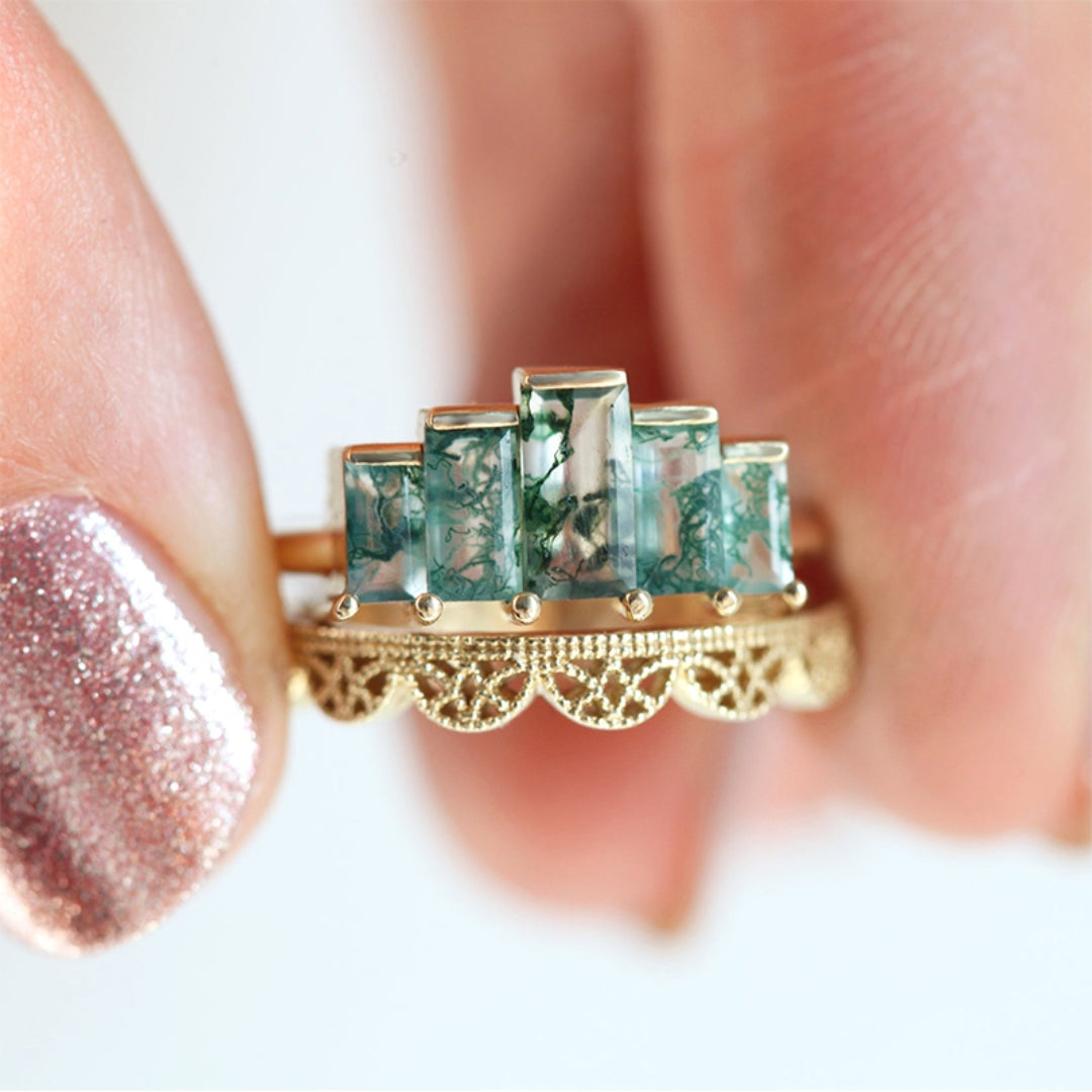 Green Forest Crown Ring