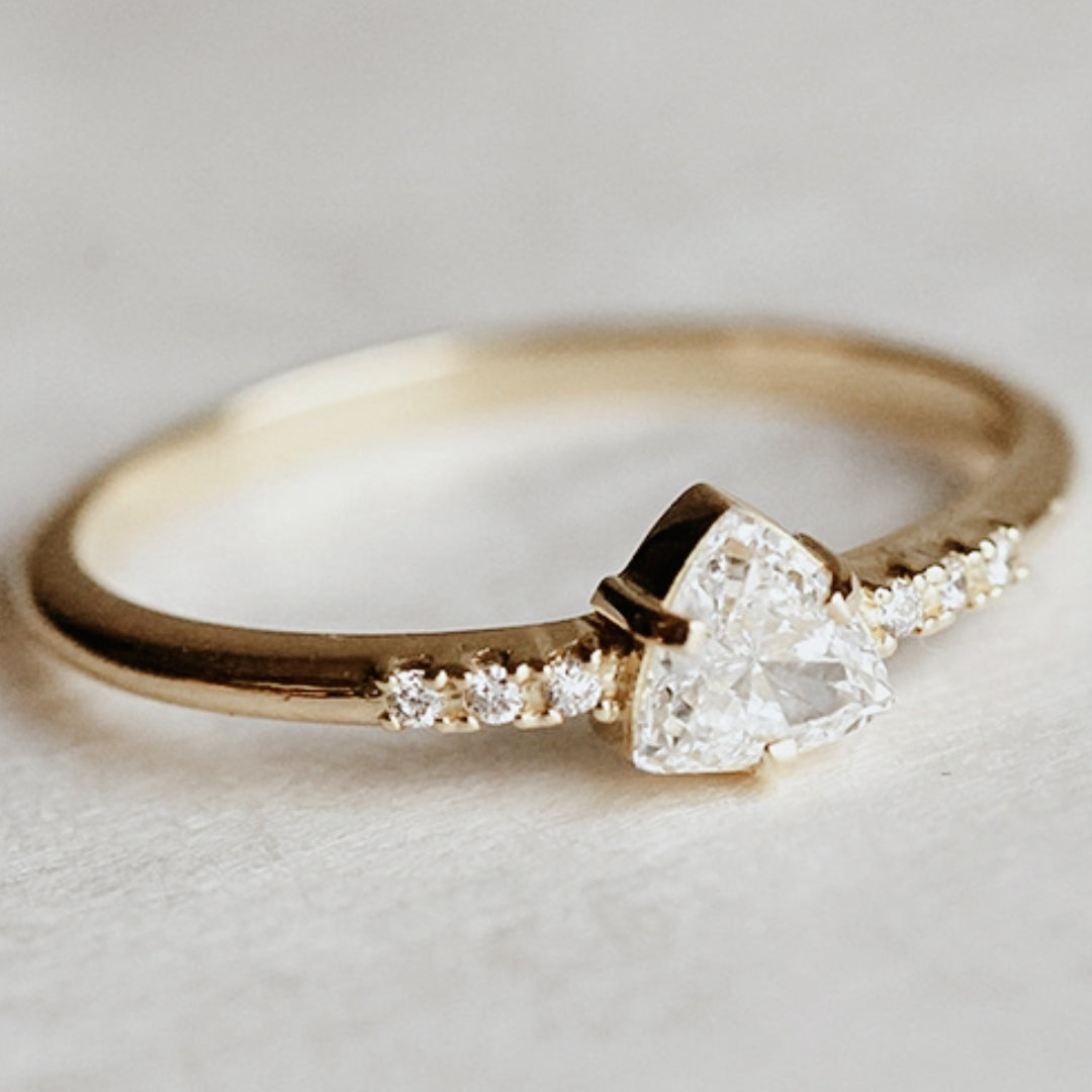 White Heart Crystal Gold Ring