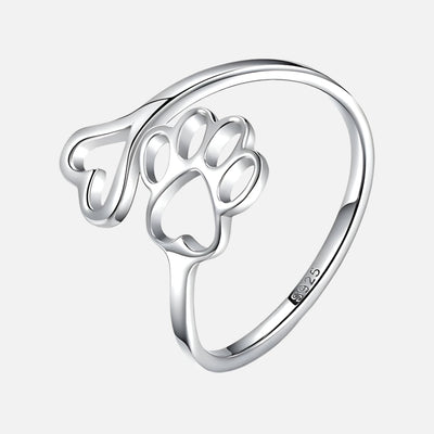 Handcrafted Paw & Heart Ring – Adjustable 925 Sterling Silver