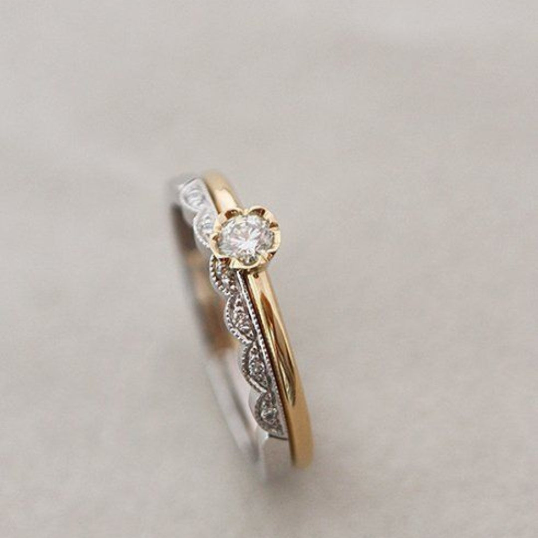 Exquisite Gold & Silver Zirconia Ring