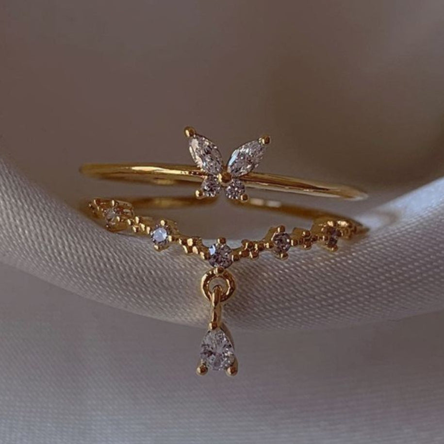 Butterfly Dangling Layer Gold Ring