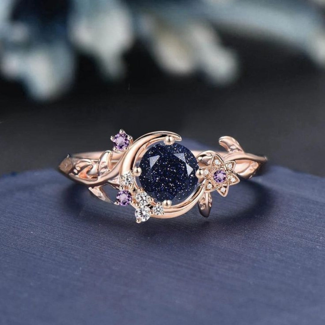 Dark Blue Cosmic Gold Ring