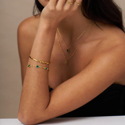 Gold Emerald Link Chain Bracelet