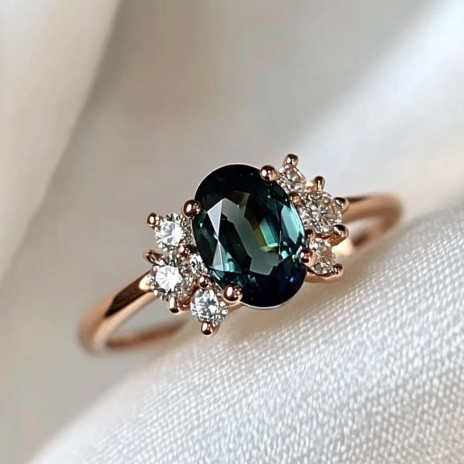 Vintage Blue Oval Zirconia Gold Ring