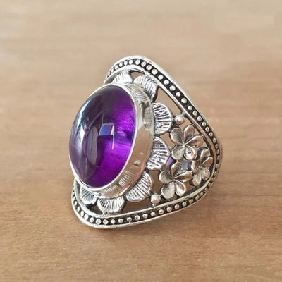 Purple Gemstone Flower Ring