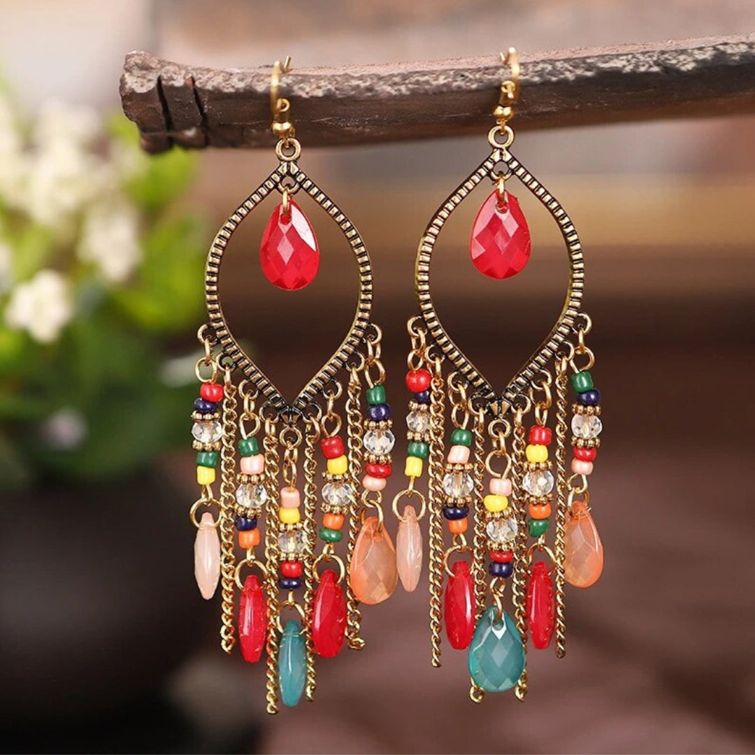 Red Zirconia Boho Mandala Dangling Earrings